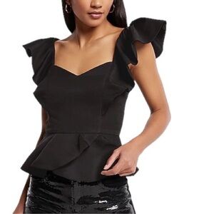 Express NWT black peplum ruffled strap sweetheart neckline flutter top blouse